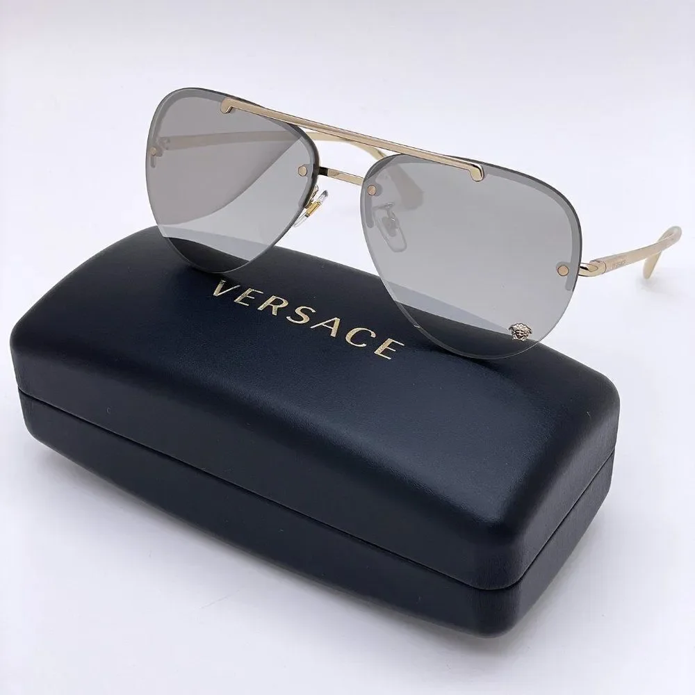 NEW Versace VE2231 Medusa Glam 12526G Unisex Aviator Metal Rimless Sunglasses